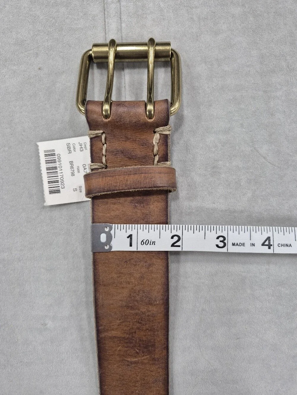 Crew belt women's Sm brown chunky distressed Italian leather solid brass buckle - Picture 10 of 13